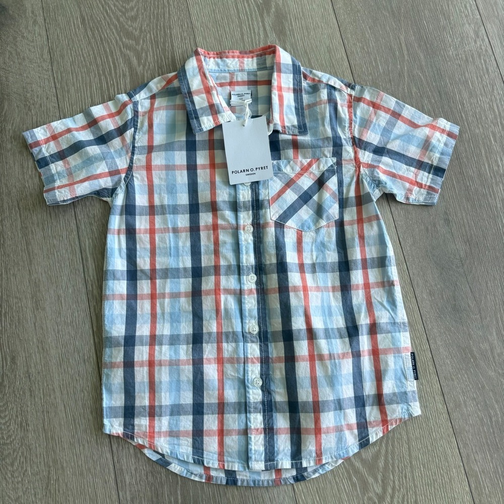Polarn O. Pyret Sweden Boys Multicolor Plaid Button Up Shirt Size 122 / 6-7 Yrs